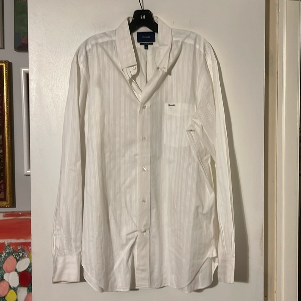 Façonnable white on white mens button down collar long sleeve shirt